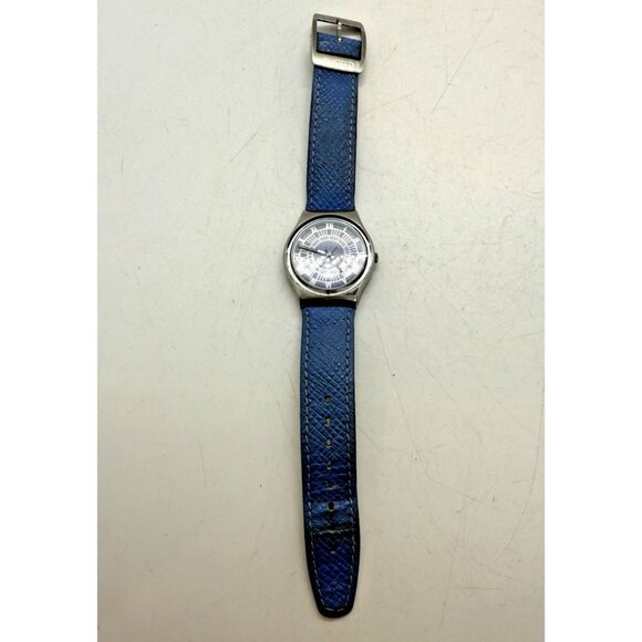 Vtg Swatch Men's Watch ALEXANDER GX123 Swiss Made Quartz Blue Leather Band - Picture 3 of 7